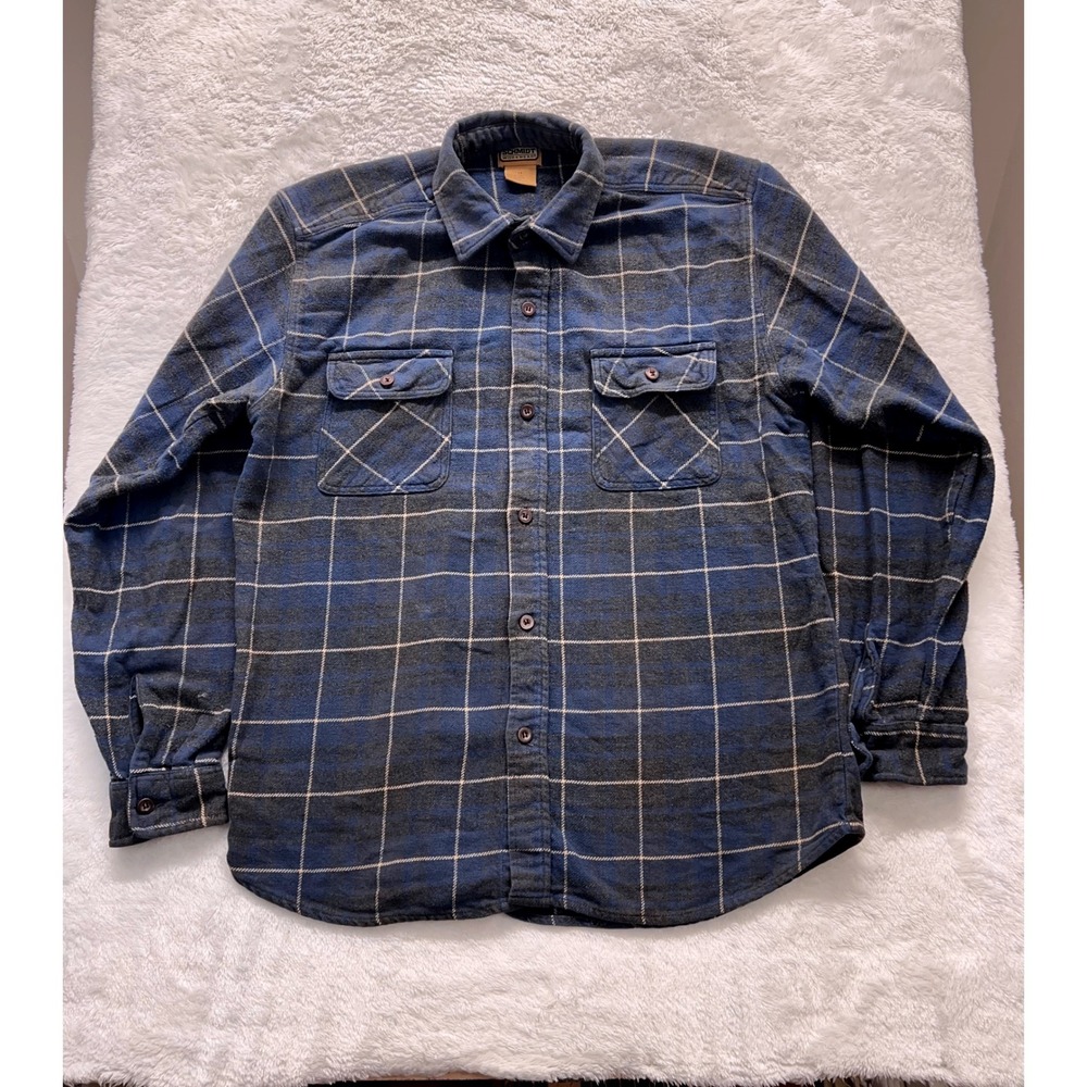 C.E. Schmidt‎ Workwear Flannel Shirt Mens LT  heavy Blue Gray Plaid Button Down